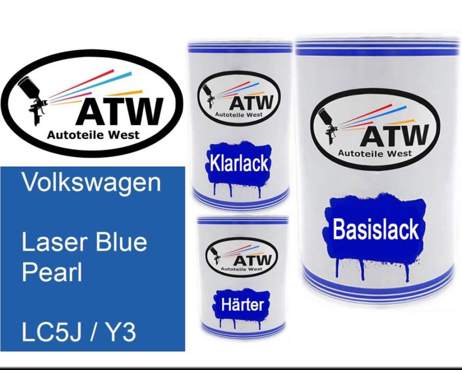 Volkswagen, Laser Blue Pearl, LC5J / Y3: 500ml Lackdose + 500ml Klarlack + 250ml Härter - Set, von ATW Autoteile West.